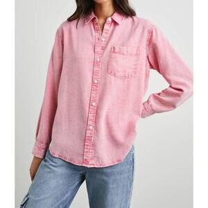 Rails Oversized Barrett Chambray Linen Blend Button Up Shirt Vivid Pink Medium